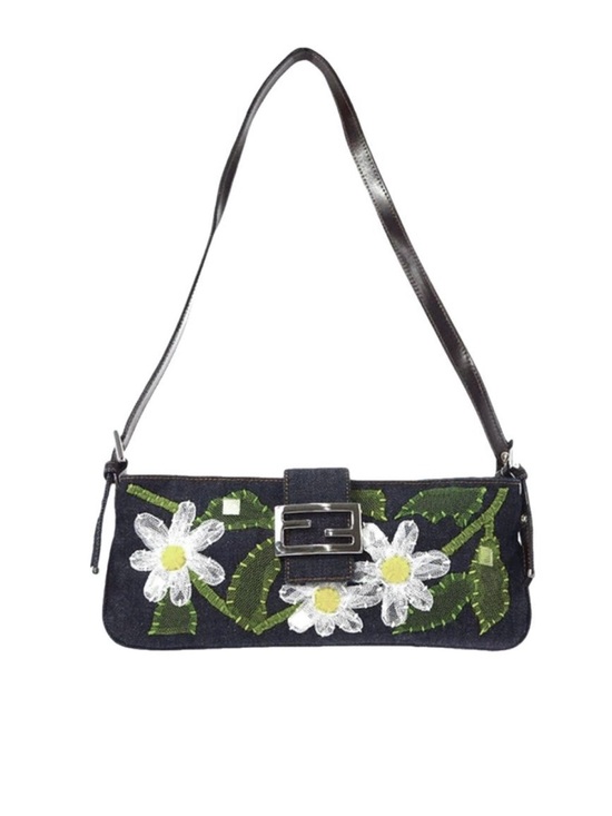 Fendi Handbags - Fendi Baguette AUTHENTIC Vintage Denim Floral Daisy Appliqué